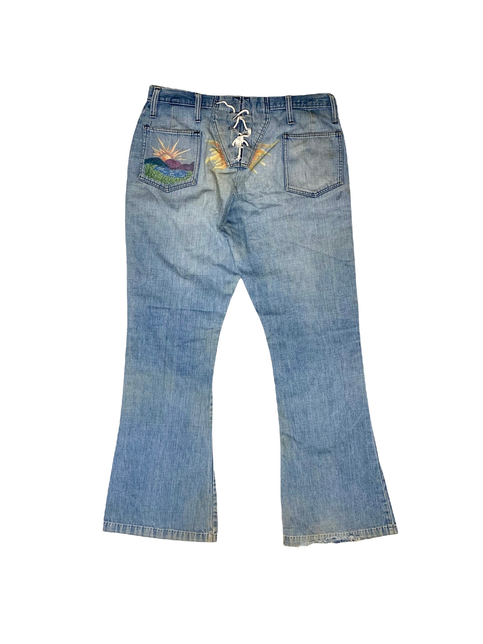 ブランド購入サイト Vintage Brand Anvil 60s Bottoms Bell Jeans Hippie Patched パンツ