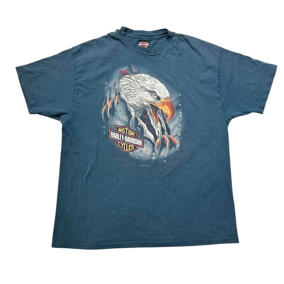 Harley Davidson Eagle 90s Vintage T-shirt Blue Graphic Tee Biker