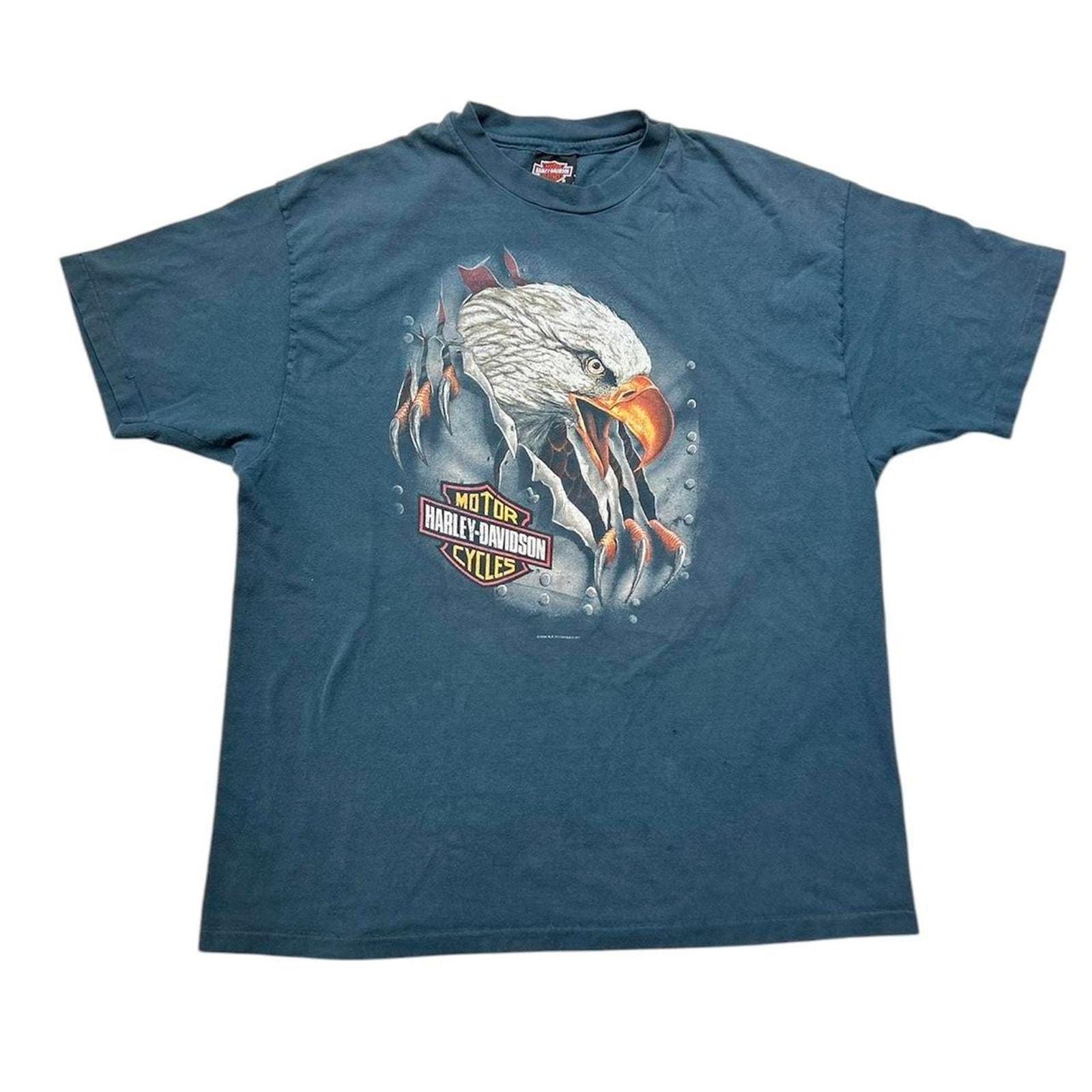 Harley Davidson Eagle 90s Vintage T-shirt Blue Graphic Tee Biker