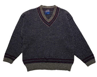 Pendleton Country Traditionals Ull Hundtandsmönster V-ringad Tröja Stor