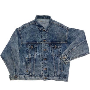 Levis Jeans Vintage 80s USA Made Acid Wash Denim Distressed Trucker Jacket Grunge Rocker Punk