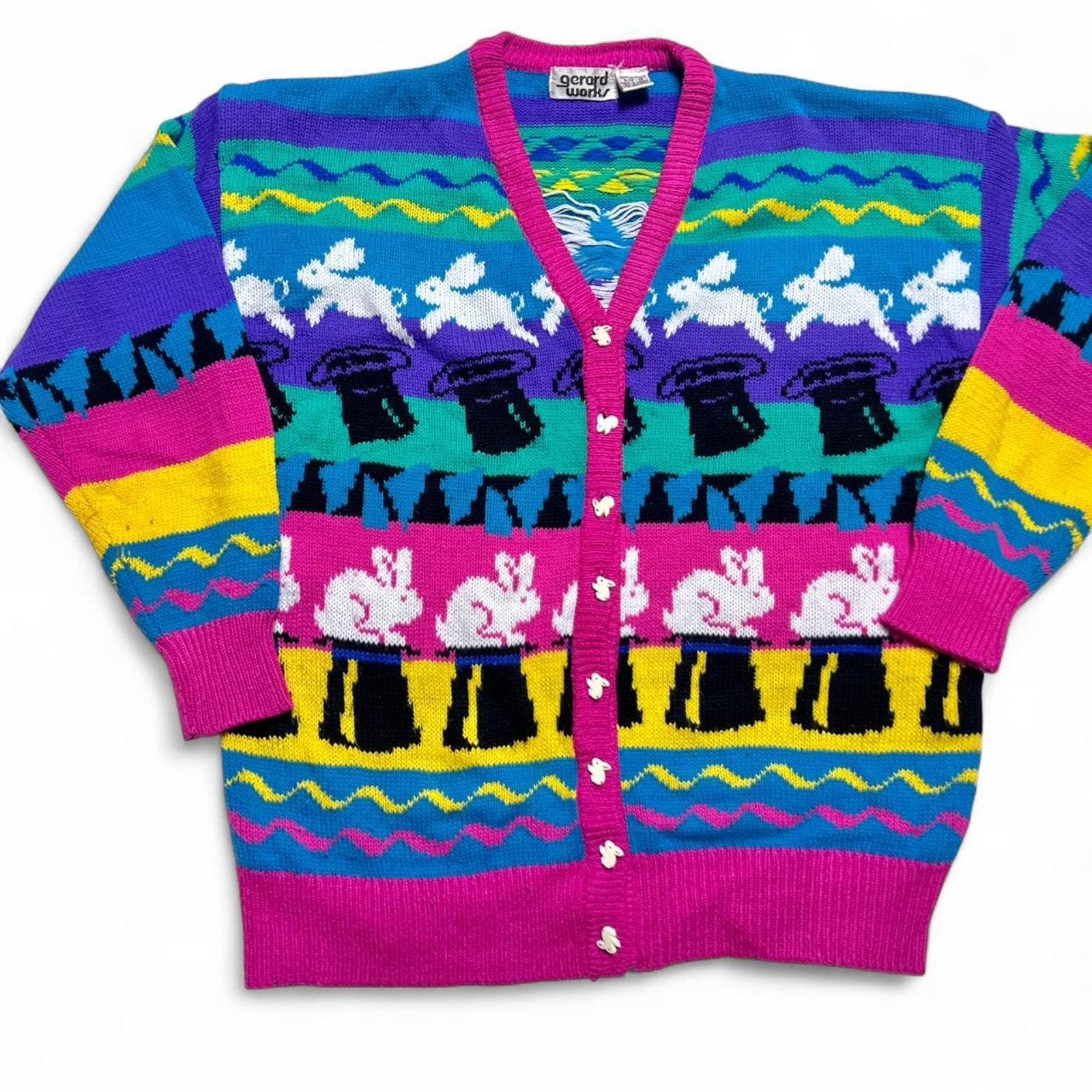 Gerard Works 80s Vintage Magician Magic Rabbit Sweater Cardigan