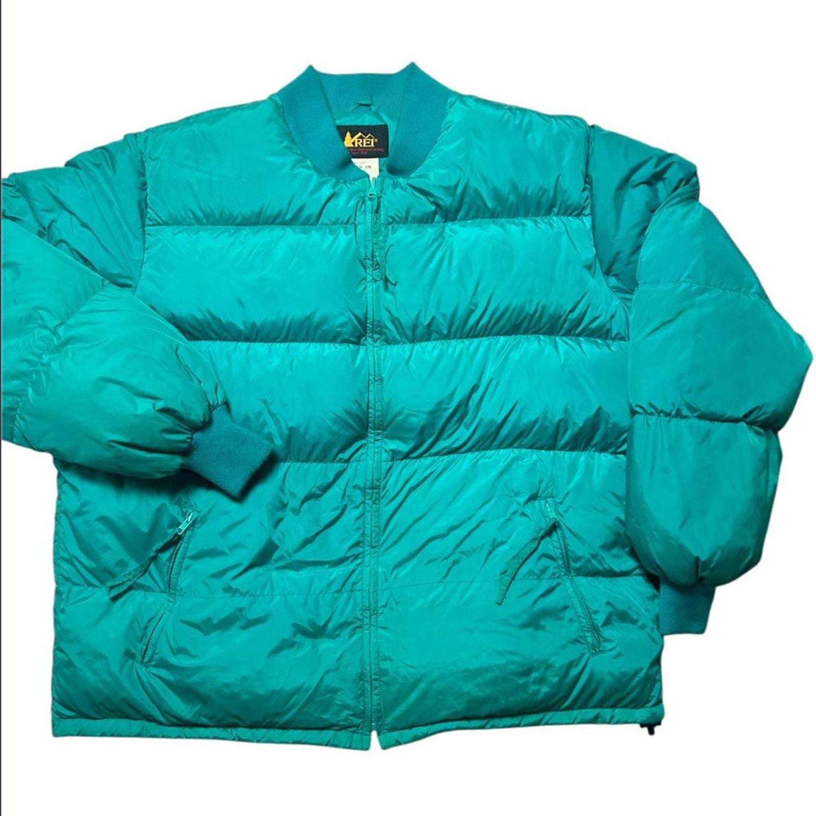 REI Vintage 80s Teal Blue Nylon Shell Goose Down Puffer Coat