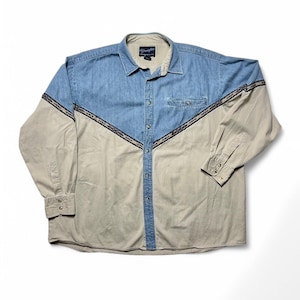 シャツ HUECLOSET Two porket Line Snap Denim Shirt 25KERO213 Zara 1975 Original Denim Western Style Pearl Snap Long