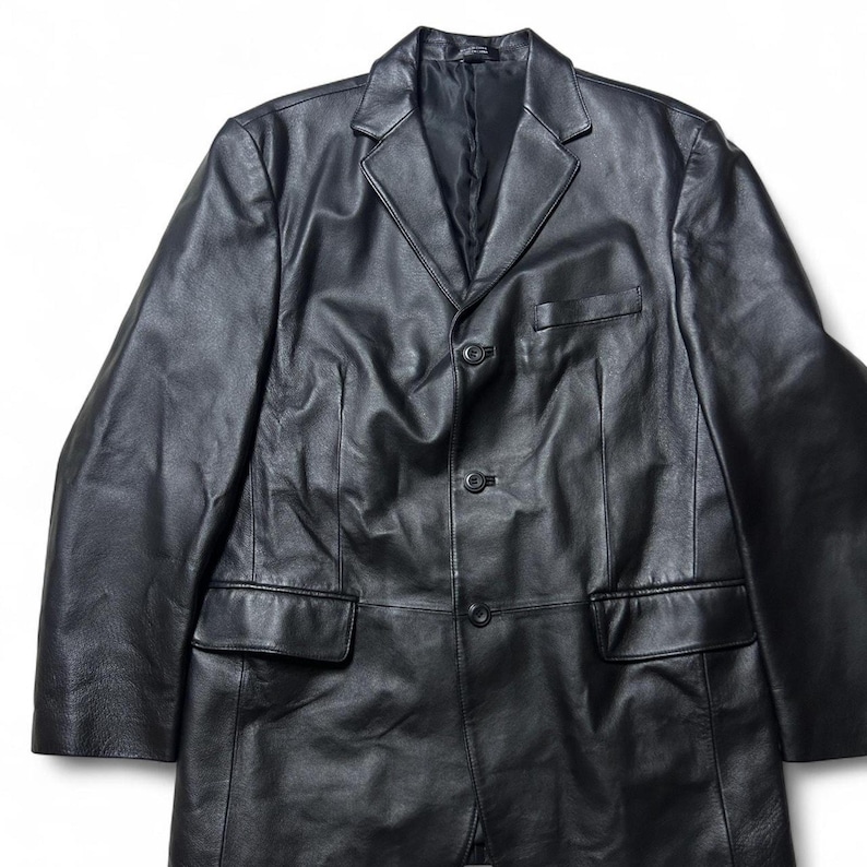 Stafford 90s Vintage Schwarz Leder Sport Mantel Blazer 42L Bild 2