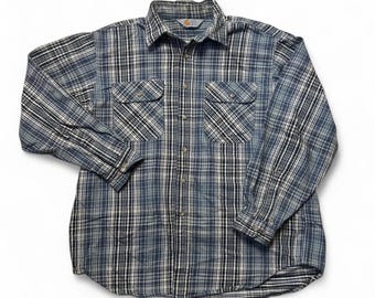 Carhartt Vintage 80s Cotton Flannel Plaid Long Sleeve Workwear Button Shirt XL