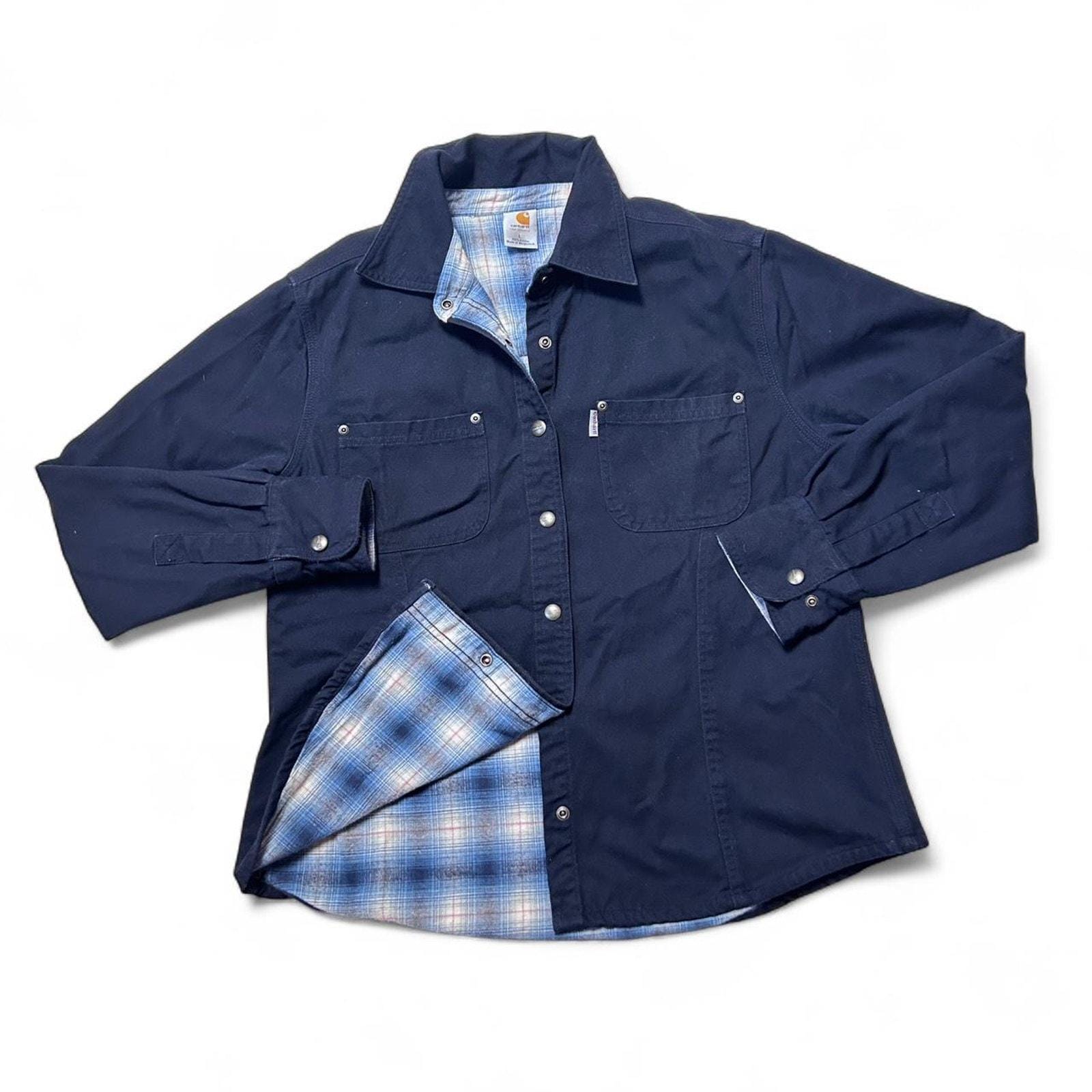 Carhartt Blue Cotton Canvas Flannel Lined Snap Button Shirt Womens