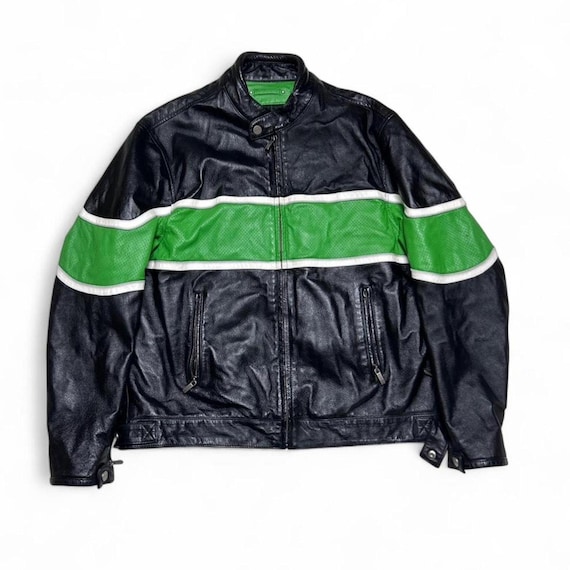 Wilsons M. Julian Vintage Y2k Black Green Leather Motorcycle Moto