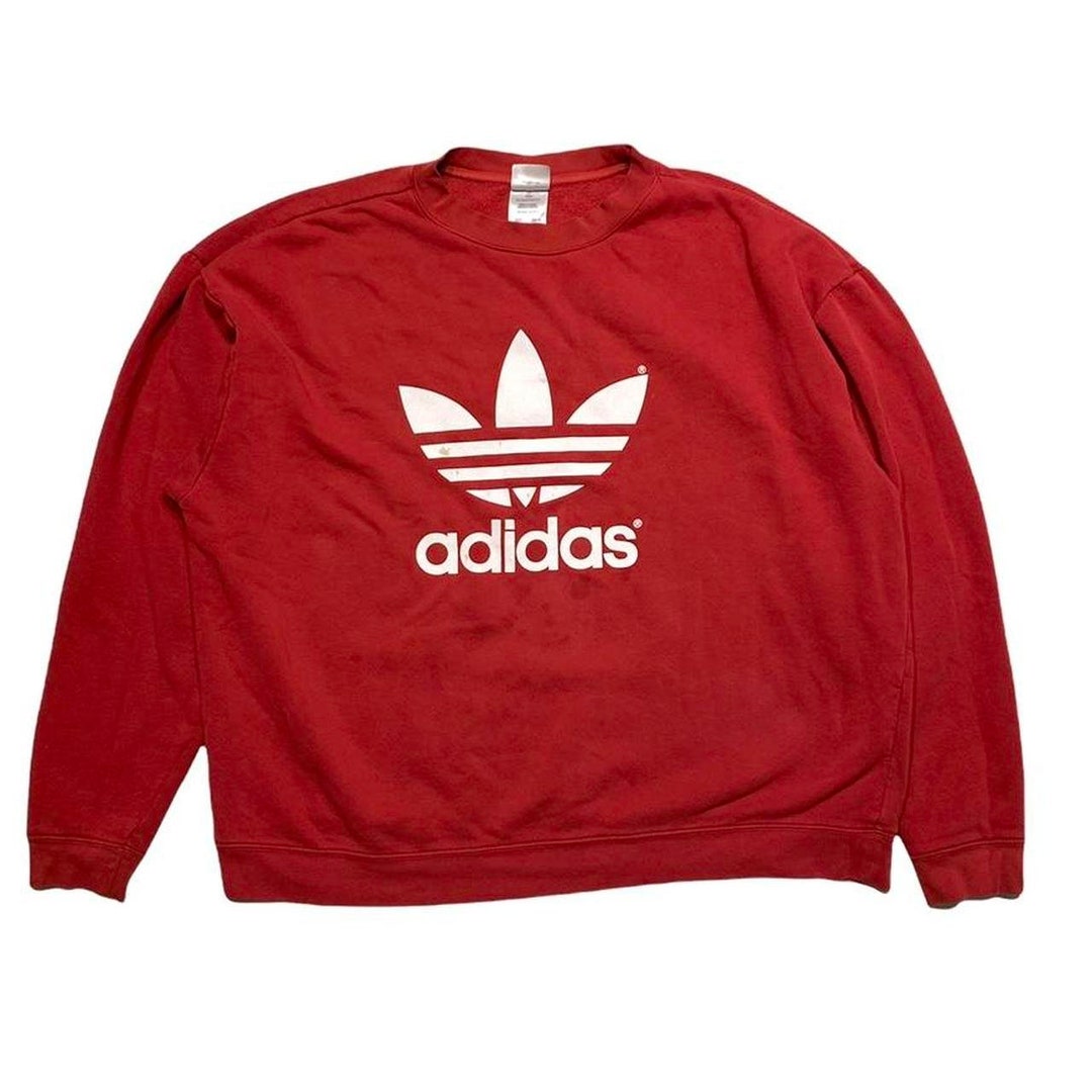 Red adidas crew neck sweatshirt hotsell