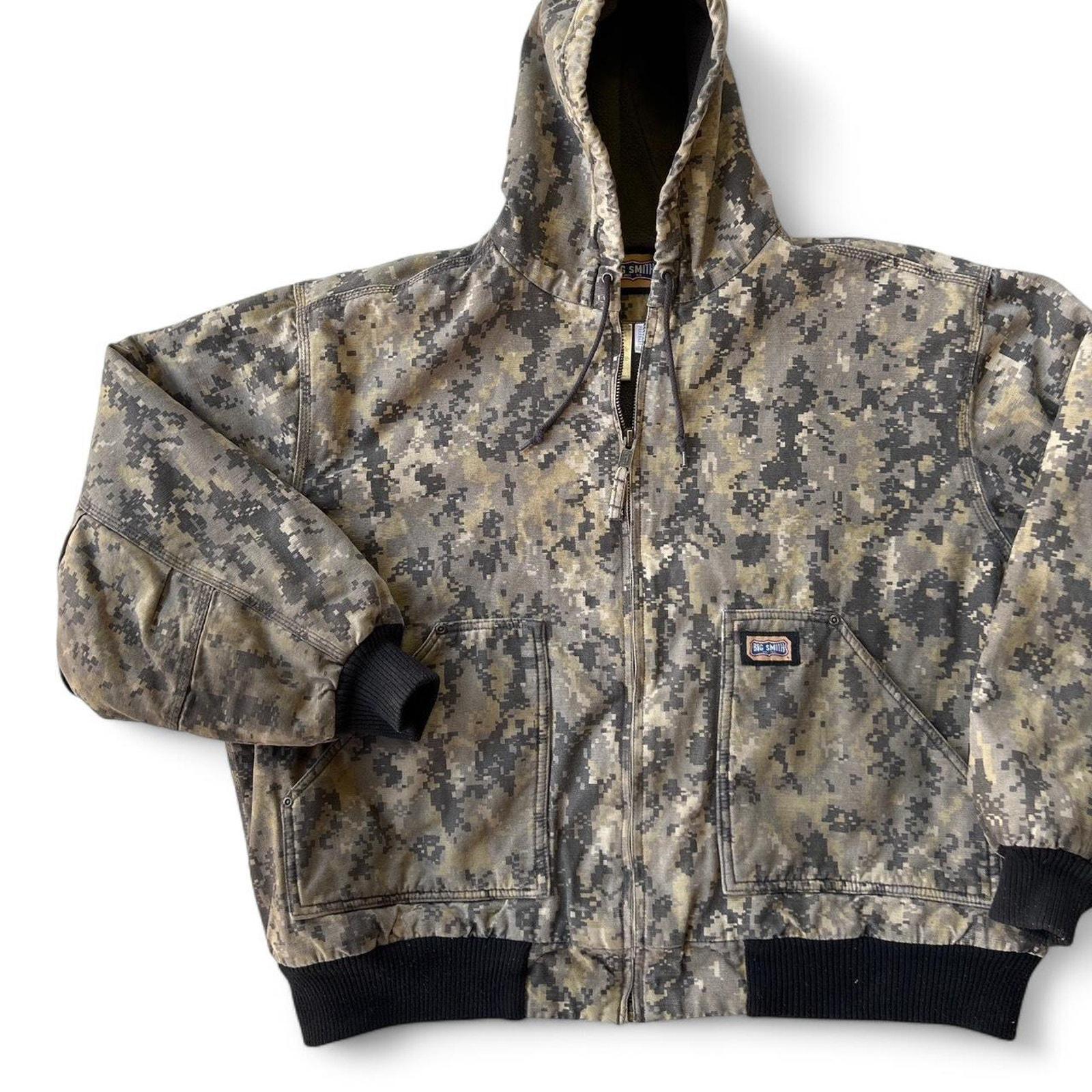 Big Smith Hooded Jacket Digital Camo Workwear Canvas Fleece Lined 
