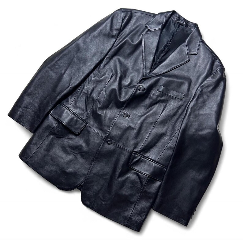 Stafford 90s Vintage Schwarz Leder Sport Mantel Blazer 42L Bild 3