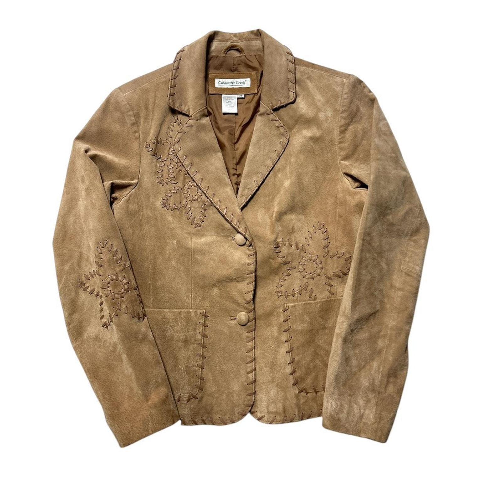 ジャケット・アウター Coldwater Creek Open Collar Jacket Coldwater Creek VTG 90s 70s Style Western Hippie Floral Brown