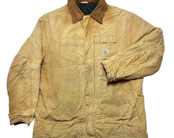 80s Carhartt Brown Duck Canvas Chore Coat | Quilt Lined Insulated
