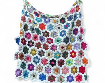 Jojo-quilt bloemen madeliefje vintage made USA geschulpte deken 78 x 73 inch