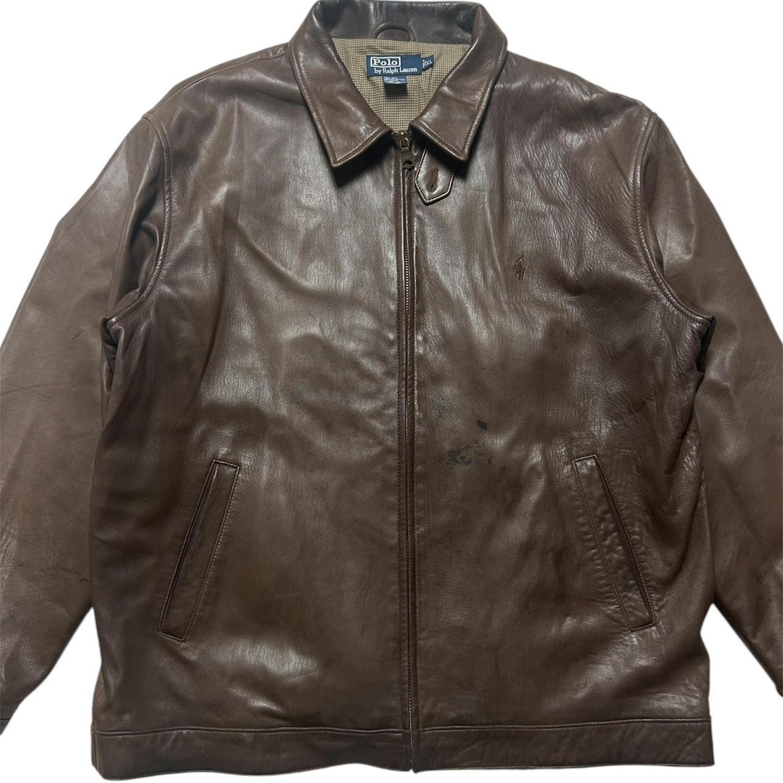 Polo Ralph Lauren Vintage 90s Brown Leather Houndstooth