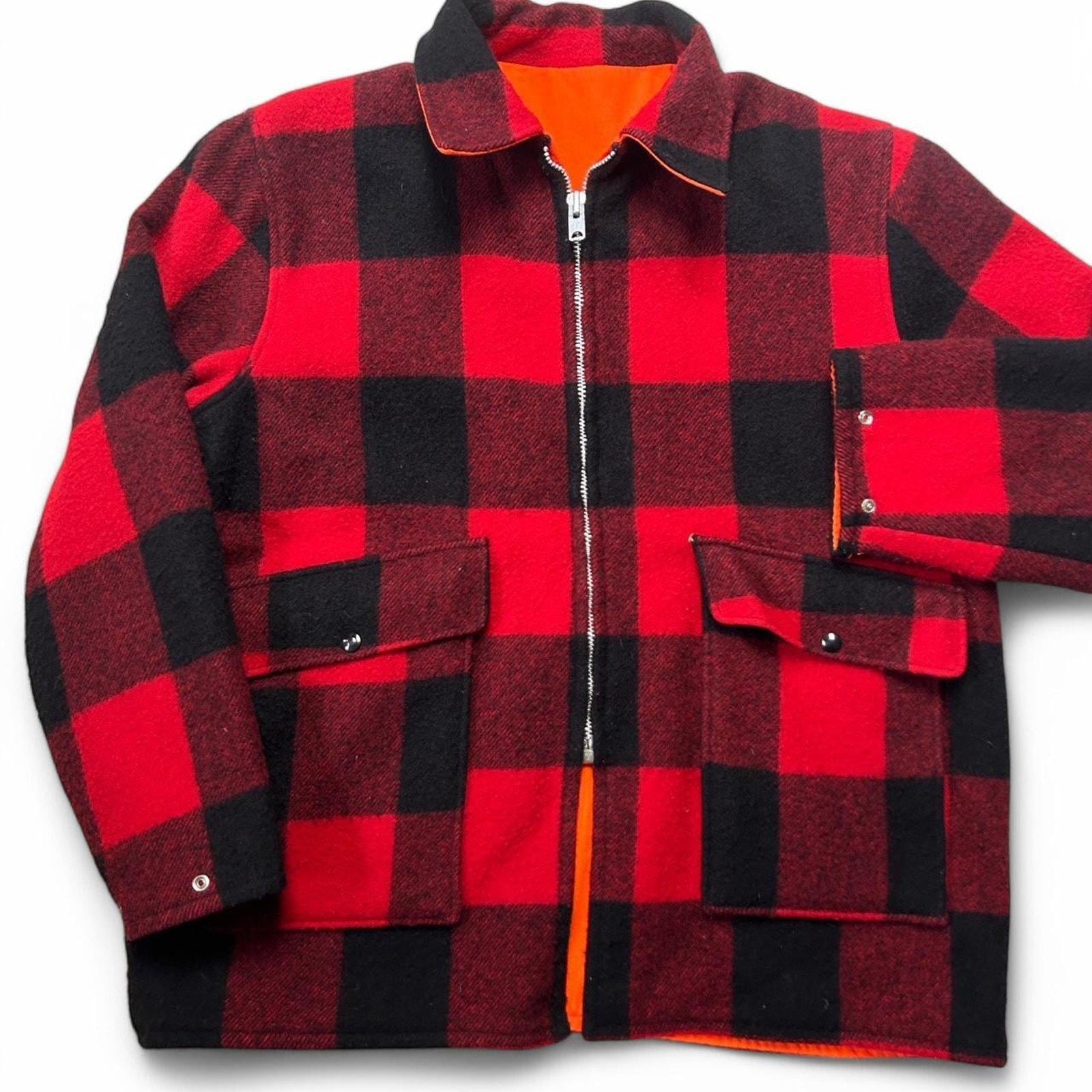 Woolrich 70s Wool Buffalo Plaid Mackinaw Reversible Orange