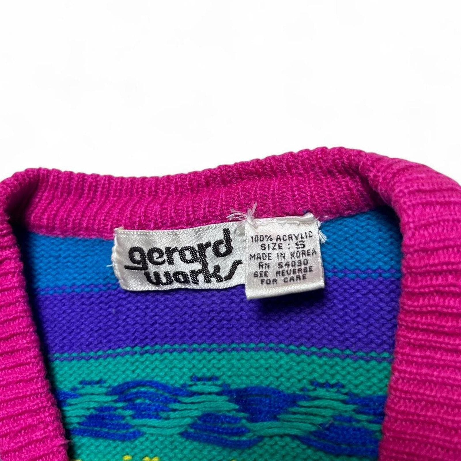 80s イングランド製　長袖　マルチボーダー　ロンt 　ヴィンテージ　古着　UK Gerard Works 80s Vintage Magician Magic Rabbit Sweater Cardigan