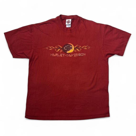 Harley Davidson Flame Logo Y2K Vintage Red Biker Motorcycle T