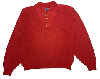 Suéter vintage de punto de algodón de cinco botones con cuello Henley de Lands' End de los años 90, fabricado en EE. UU., talla XL.