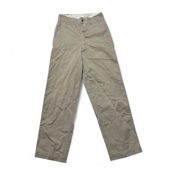 50s U.S ARMY chino trousers 45カーキ アメリカ軍 U.S. Army Korea 50s Khaki Chino Pants Button Fly USA Made Trousers