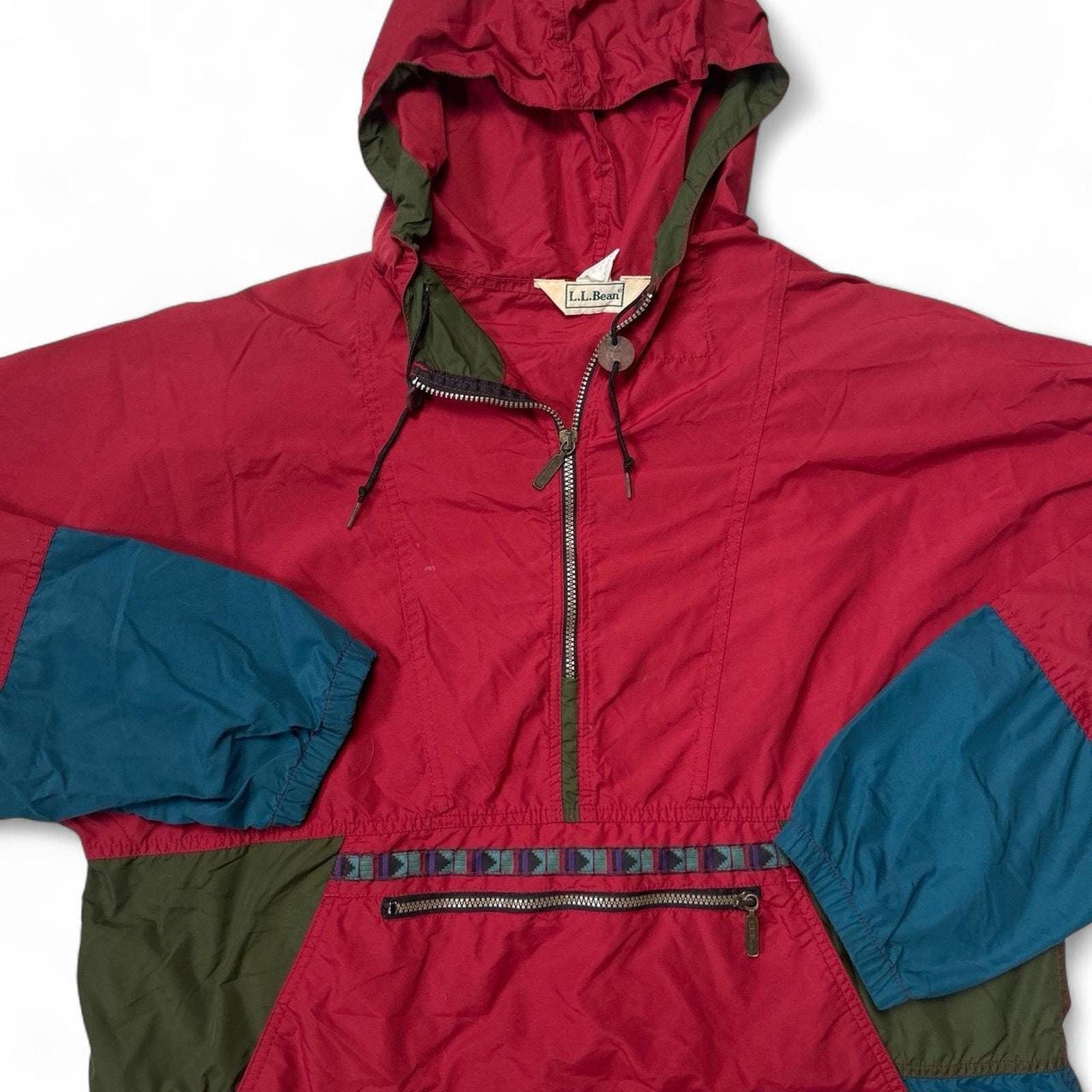 L.L. Bean 90s Red Colorblock Anorak Packable Nylon Windbreaker