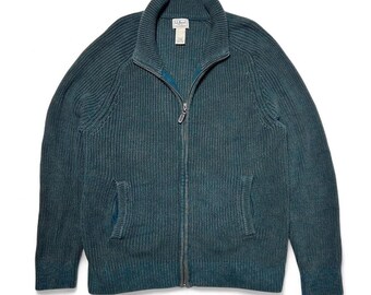 Vintage 2000s L.L. Bean Zip Sweater – M – Olive Cotton Knit Jacket 