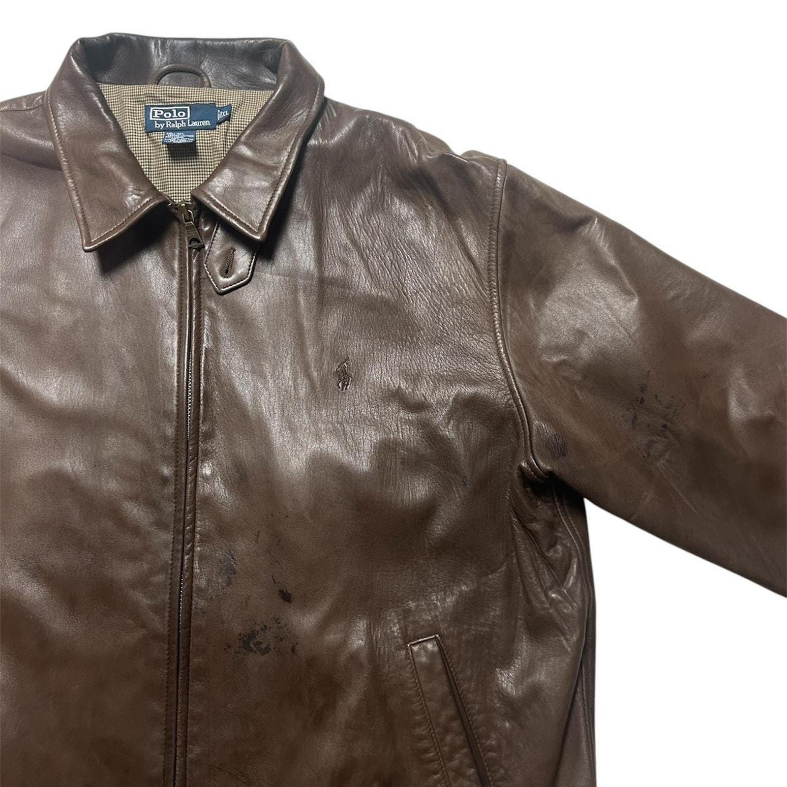 Polo Ralph Lauren Vintage 90s Brown Leather Houndstooth