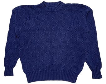 GAP Vintage jaren 90 in de VS gemaakte marineblauwe dikke katoenen kabelgebreide trui groot