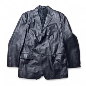 Stafford 90s Vintage Schwarz Leder Sport Mantel Blazer 42L Bild 1