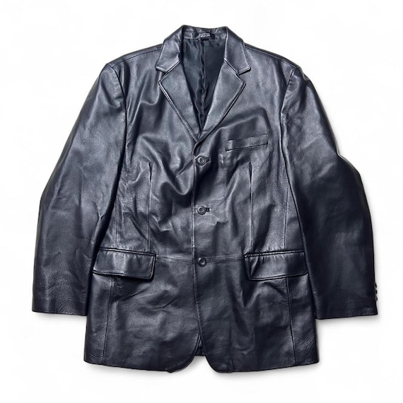 Stafford 90s Vintage Black Leather Sport Coat Blazer 42L