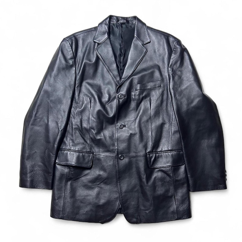 Stafford 90s Vintage Schwarz Leder Sport Mantel Blazer 42L Bild 1