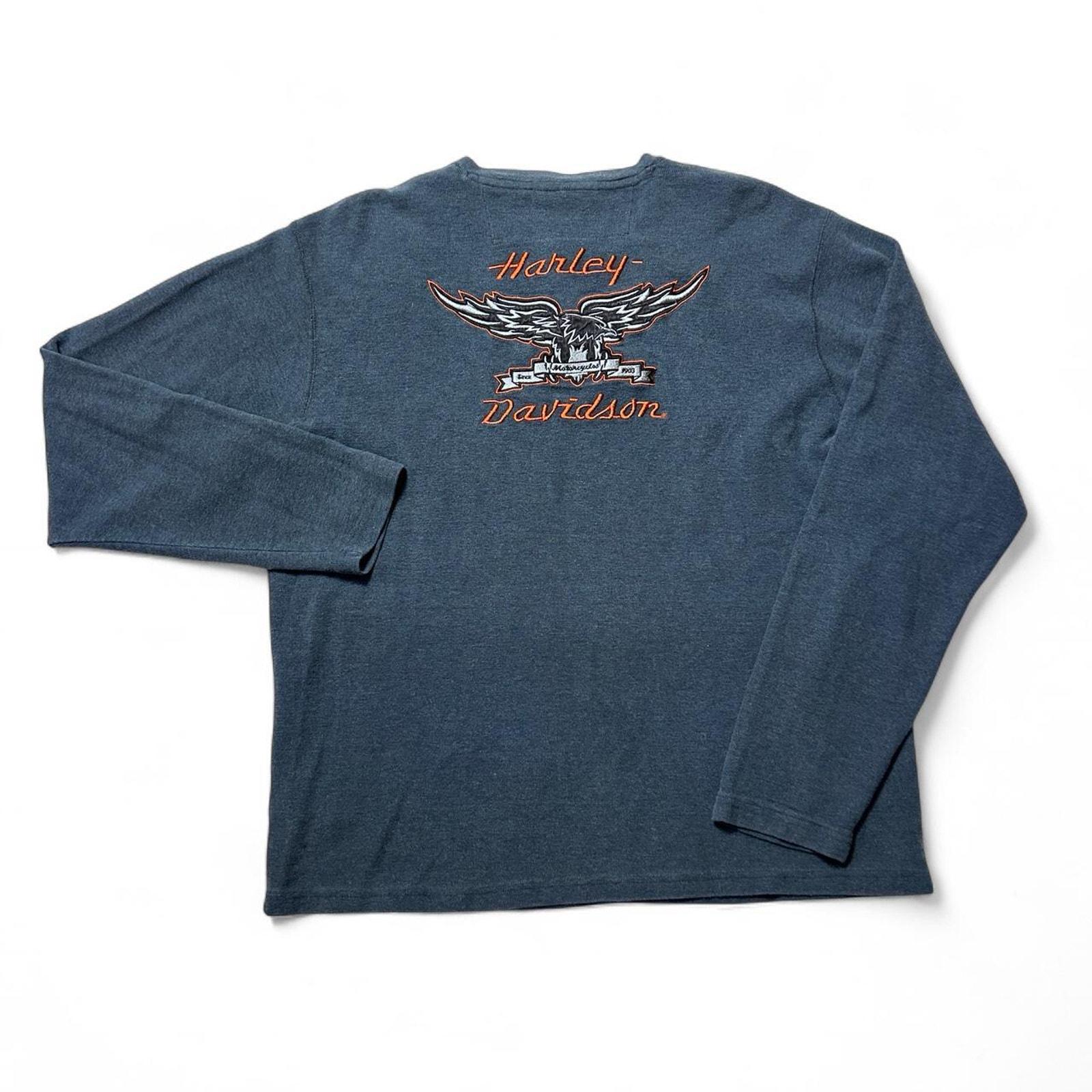 Harley Davidson Y2K Vintage Embroidered Logo Henley Longsleeve 