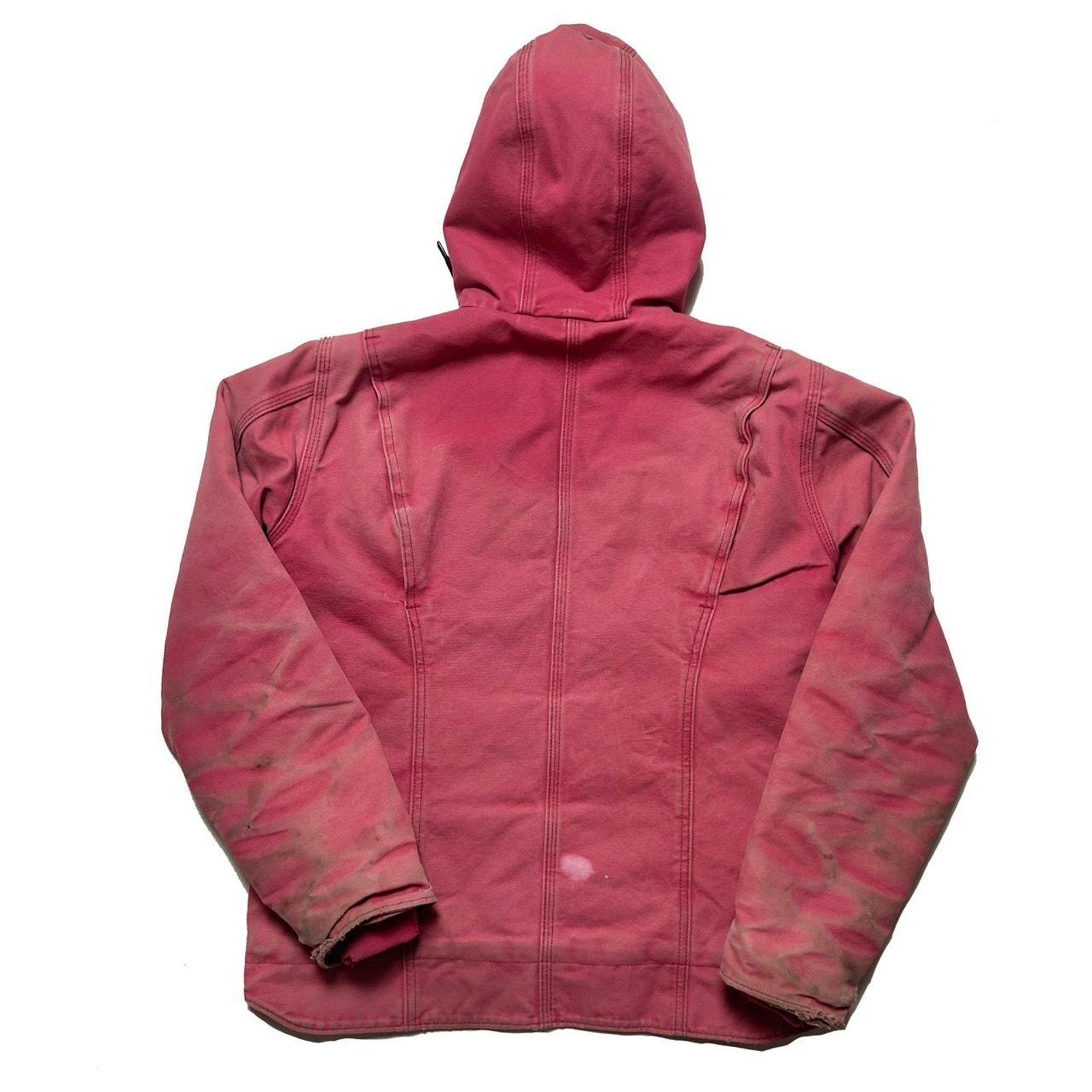 Carhartt WJ141 RARE Pink Canvas Fleece Hooded Chore Coat Barn