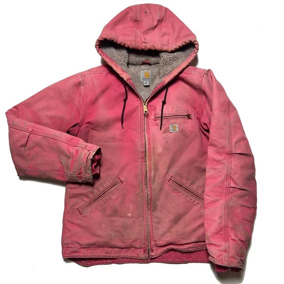 Carhartt WJ141 RARE Pink Canvas Fleece Hooded Chore Coat
