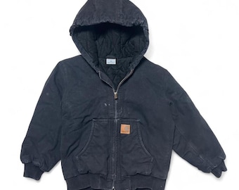 Toddler Kids Vintage 90's Carhartt Dark Green Quilted Hooded