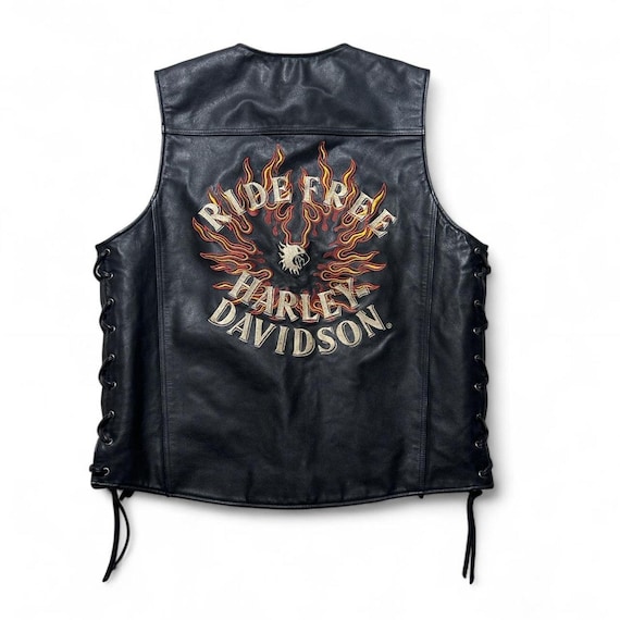 Harley Davidson Vintage Y2K Ride Free Flame Eagle Black Leather