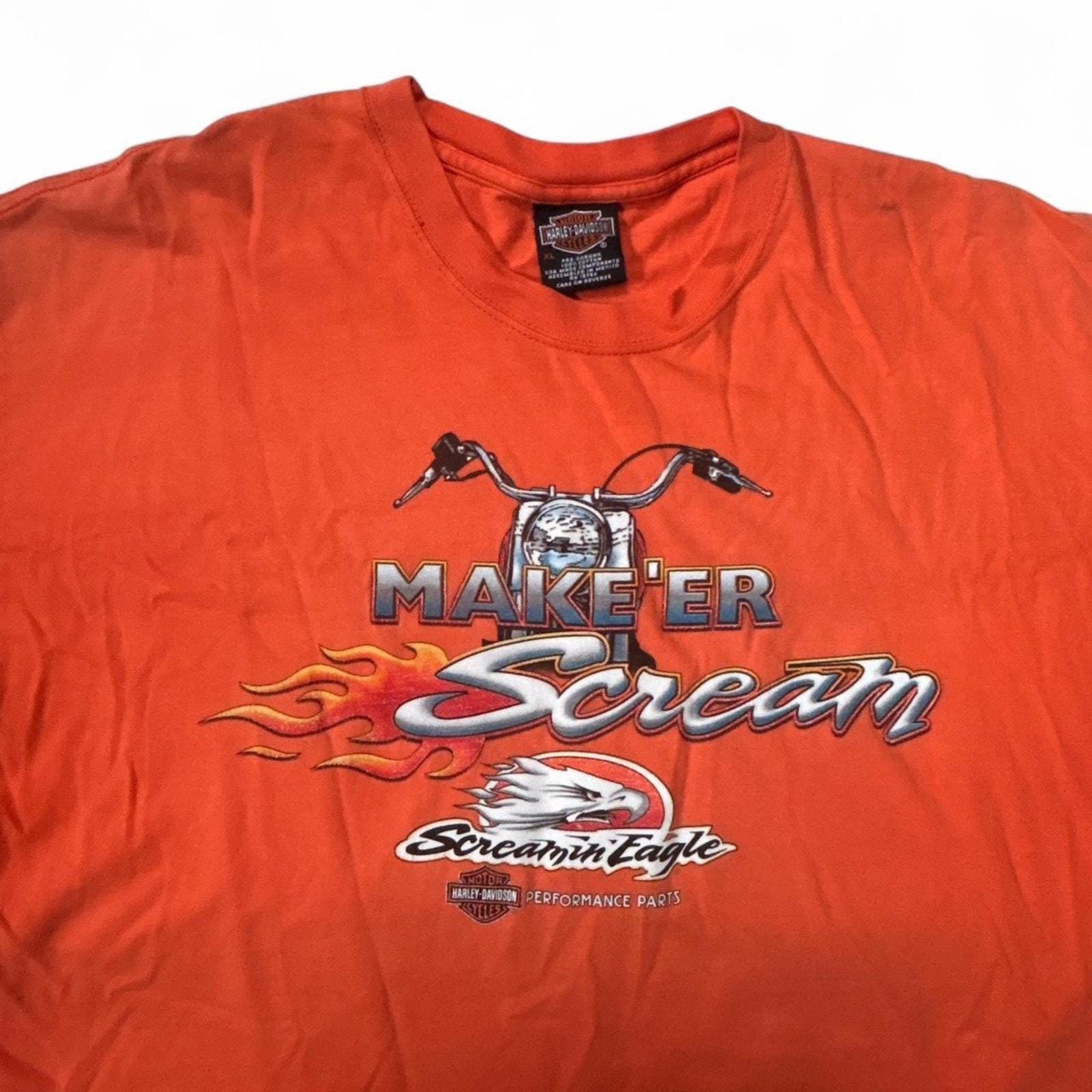 Harley Davidson Screamin Eagle 90s Vintage Orange Motorcycle T