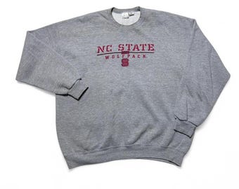 North Carolina NC State Wolfpack 90s Vintage Grey Stencil Sweatshirt XXL