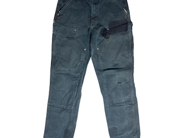 Pantalones de carpintero Carhartt de doble rodilla con parches y efecto desgastado, color negro, 30"