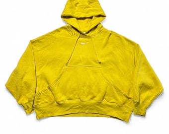 Bluza z kapturem Nike Vintage Y2k Center Swoosh w kolorze żółtym i kwadratowym, duża