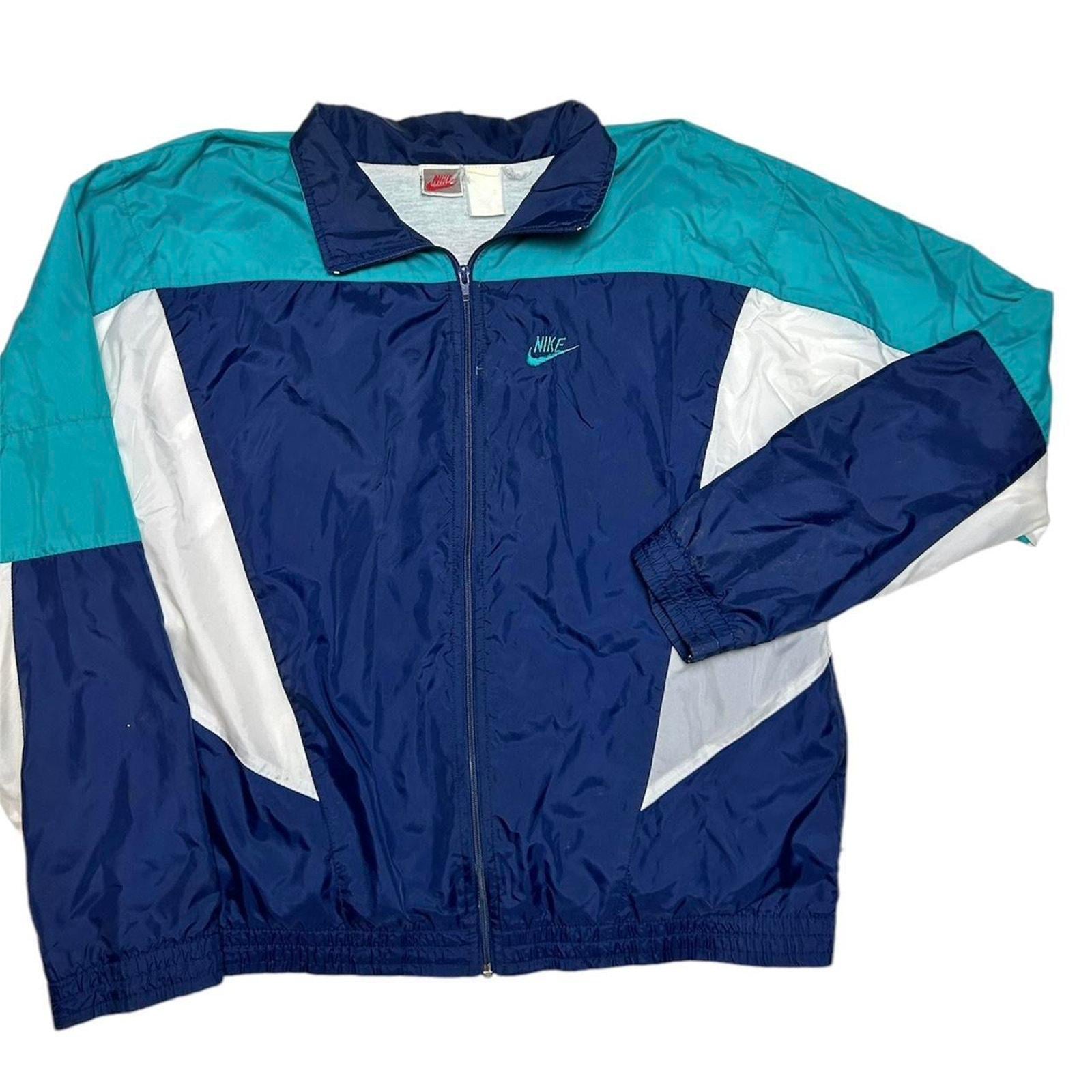 Nike 90s Vintage Colorblock Windbreaker Jacket Blue White Nylon XL