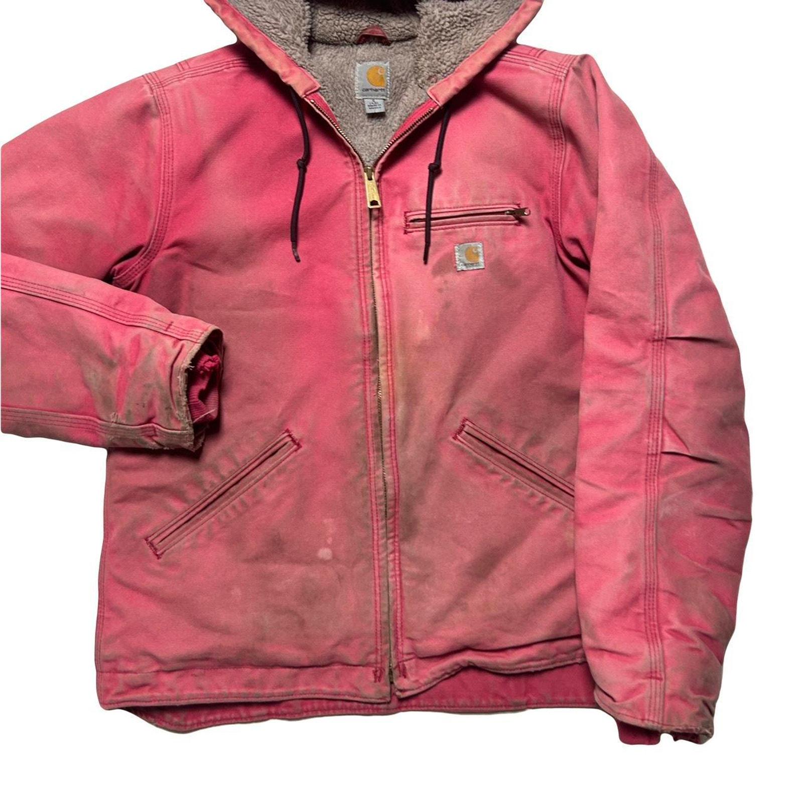 Carhartt WJ141 RARE Pink Canvas Fleece Hooded Chore Coat Barn