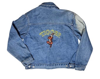 Vintage 90's Disney Tigger Embroidered Denim Varsity Bomber Jacket