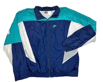 Nike jaren 90 vintage windjack met colorblock blauw wit nylon XL