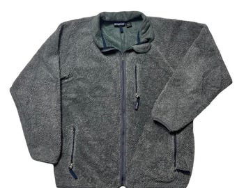 Patagonia Vintage 90er Jahre USA made Graue Fleece Strickjacke Pullover Jacke XXL