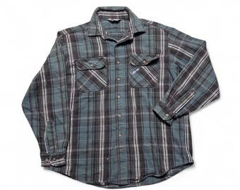 Chemise boutonnée Carhartt vintage des années 80 en flanelle de coton à carreaux manches longues Workwear XL