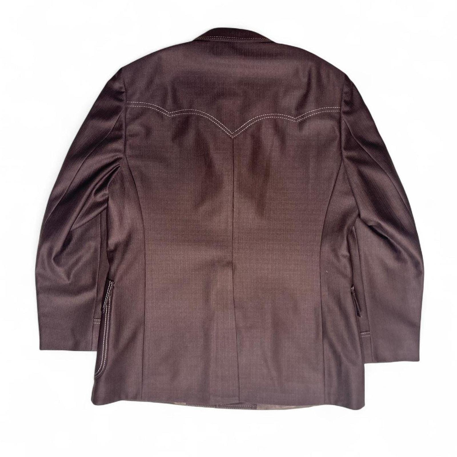 H Bar C Ranchwear Vintage 70s USA Made Brown Polyester Western