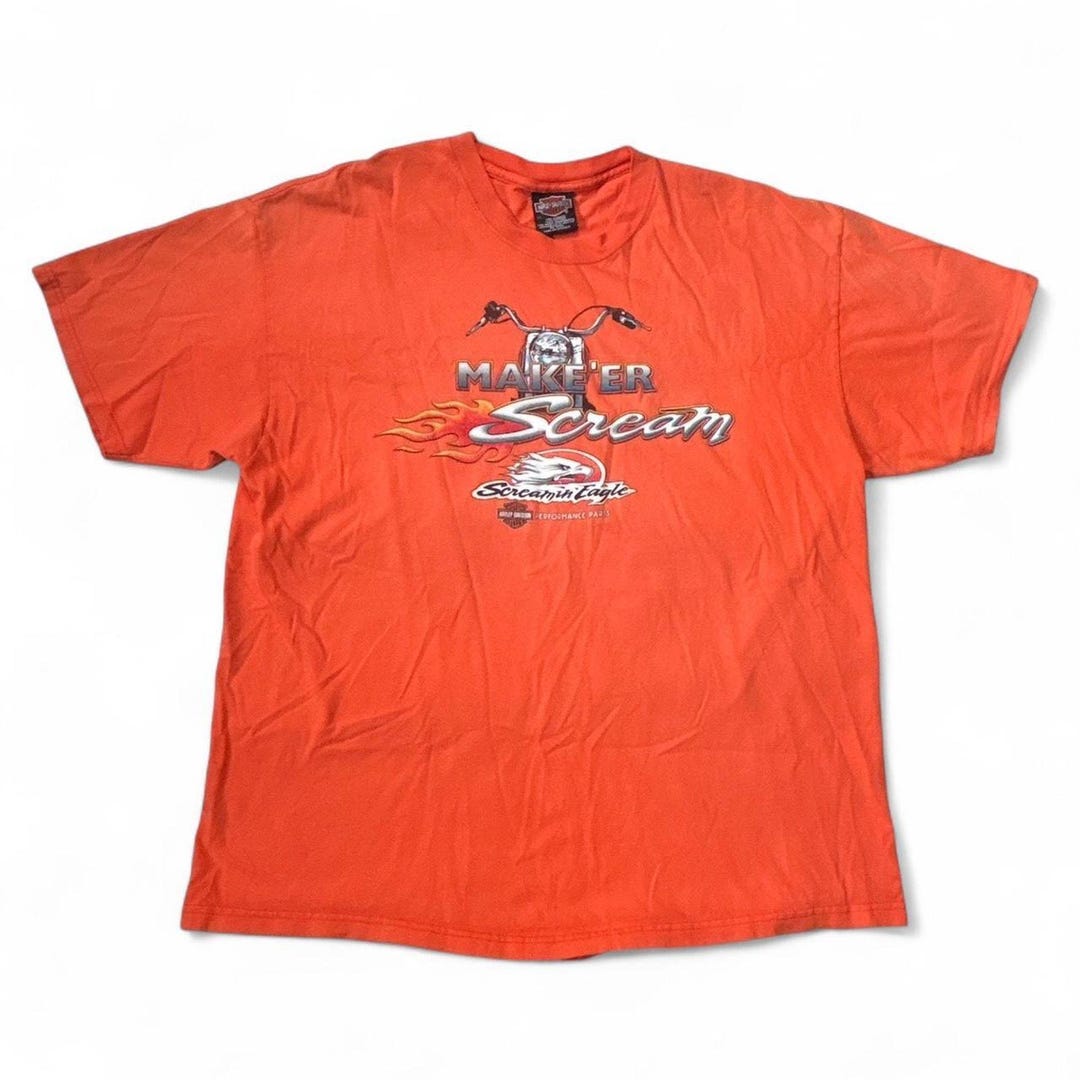 90s XL STURGIS vtg tシャツ オレンジ ハーレー バイカー Harley Davidson Screamin Eagle 90s Vintage Orange Motorcycle T