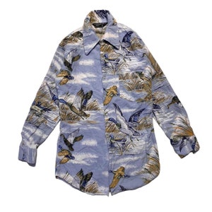 JC Penney Vintage Duck Pattern Flannel Long Sleeve Button Shirt | Men&#39;s Small