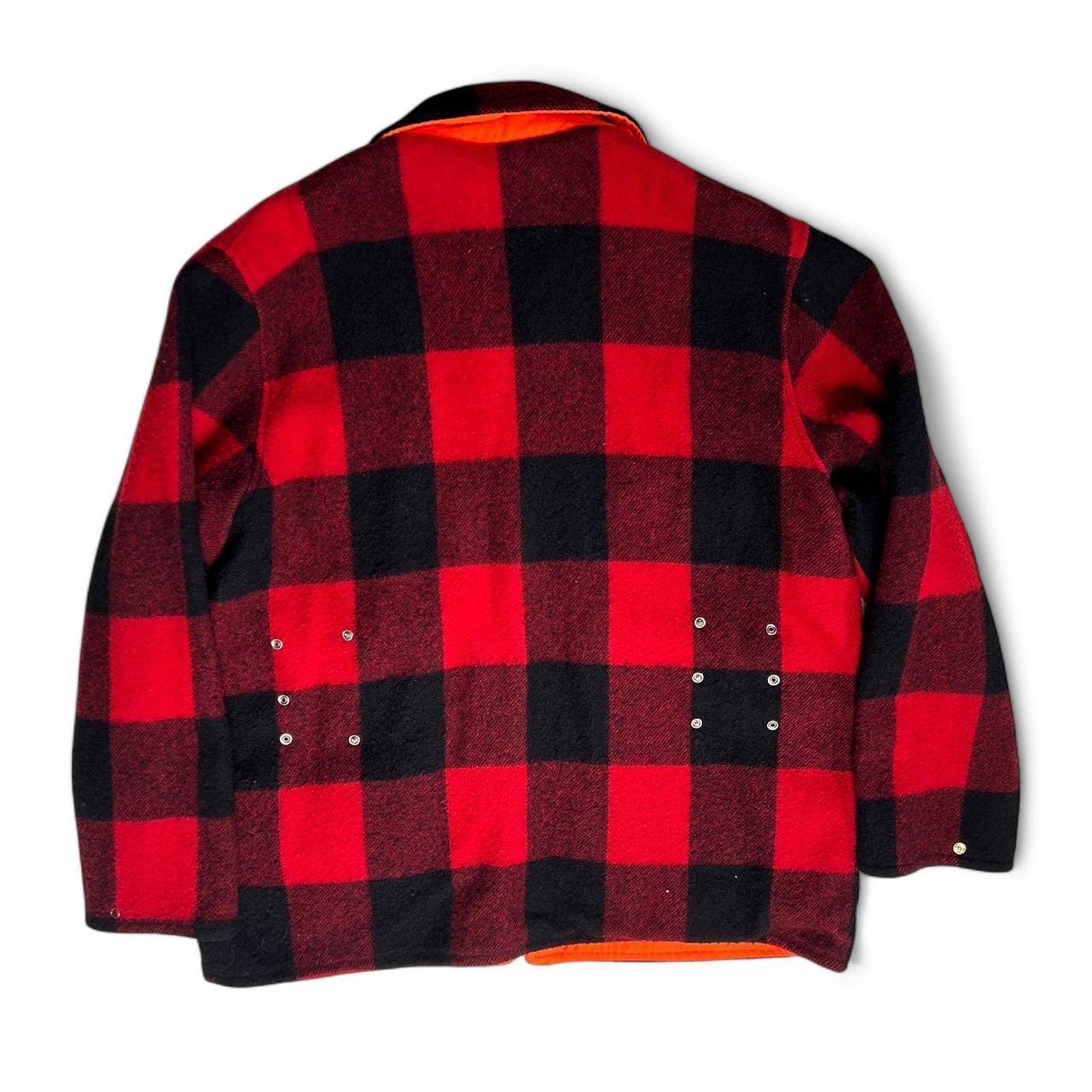 Woolrich 70s Wool Buffalo Plaid Mackinaw Reversible Orange